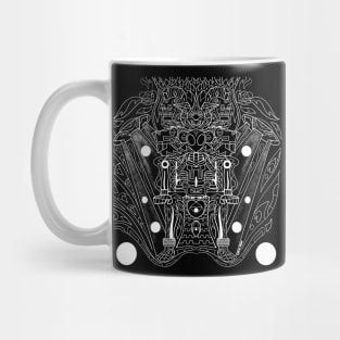 alien aztec knight in mictlan underworld throne ecopop art Mug